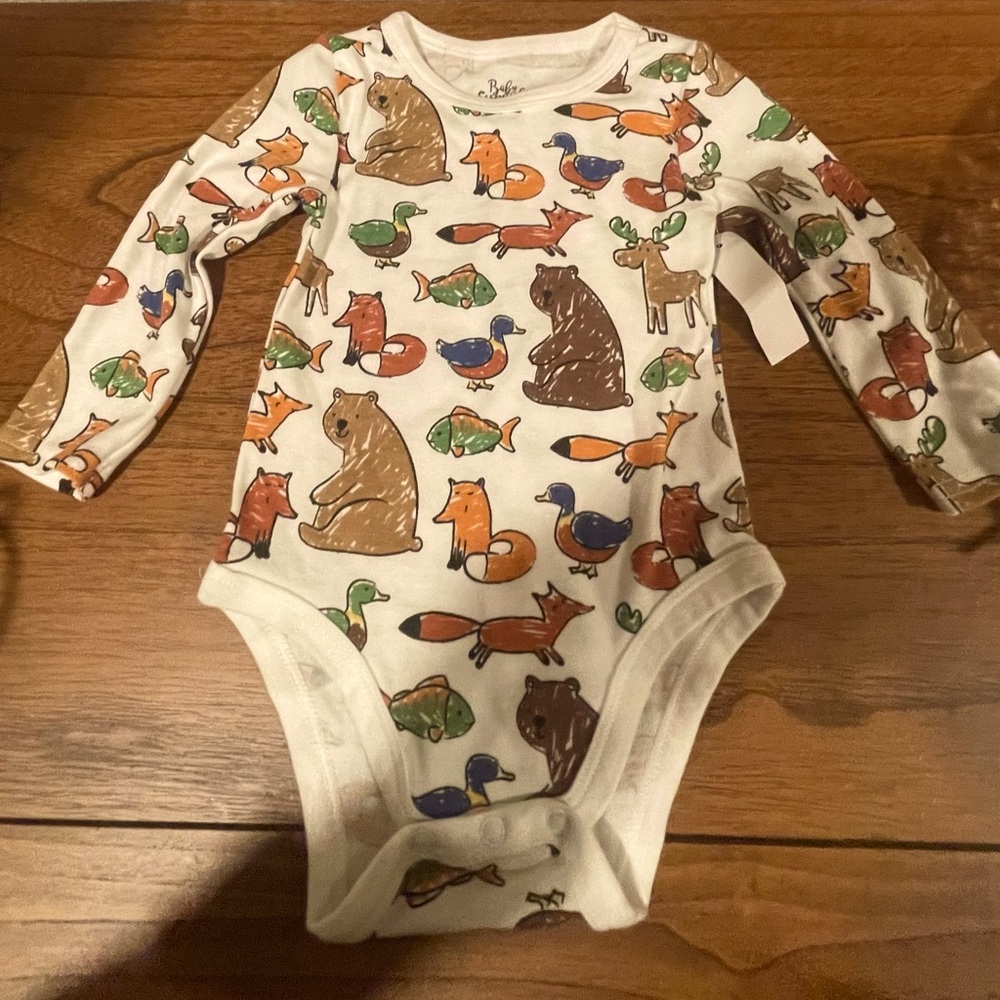 Baby Essentials White Onesie with Woodland Animal Print